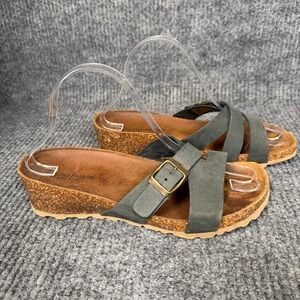 Cristina Francini Italian Leather Wedge Sandals Womens 8.5 Dark Grey Cork Slide
